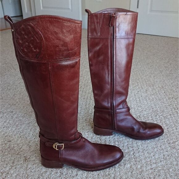 TORY BURCH chestnut brown Leather Riding Boots size 7M - Picture 1 of 12